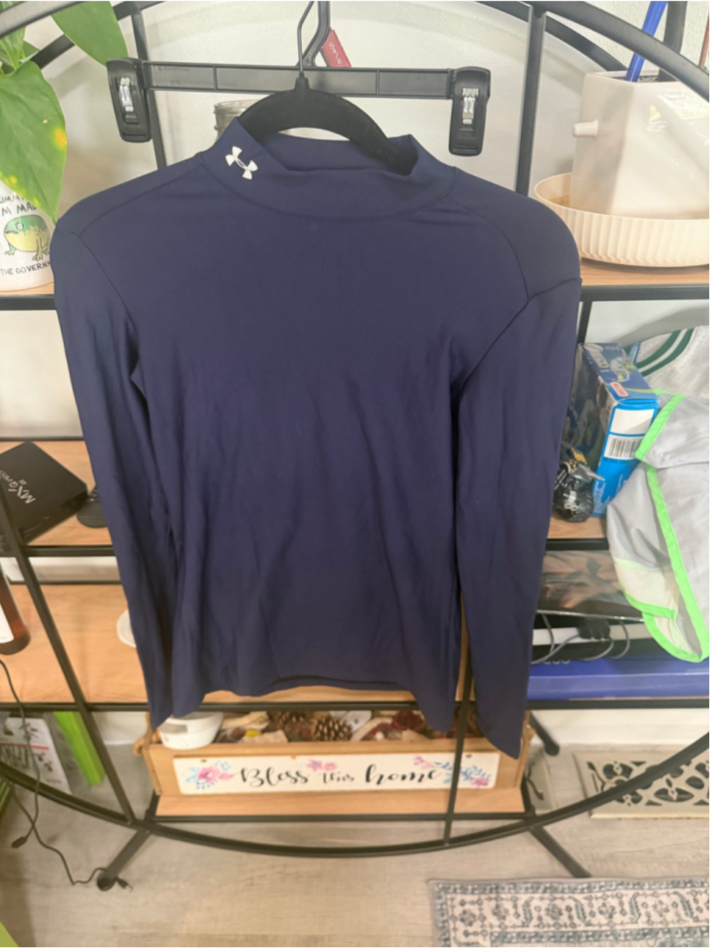 Women's Under Armour Long Sleeve Mock Neck Top Navy Blue Size M
